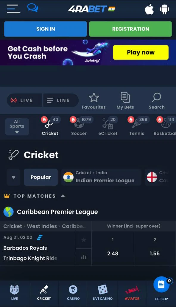 Place your cricket bets on the 4Rabet app.