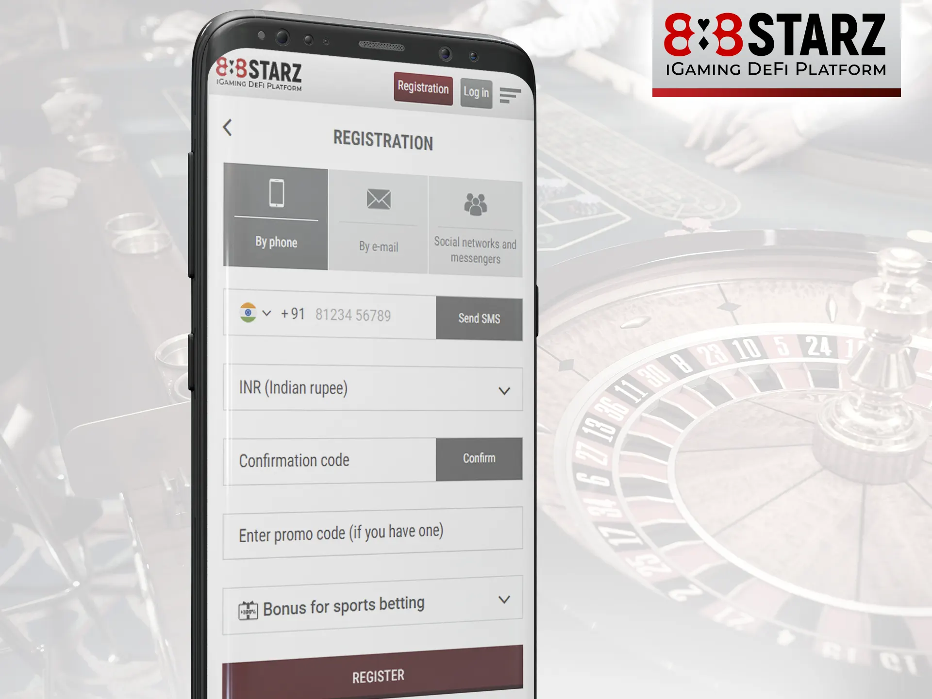 Go through the registration process on the 888Starz mobile app.