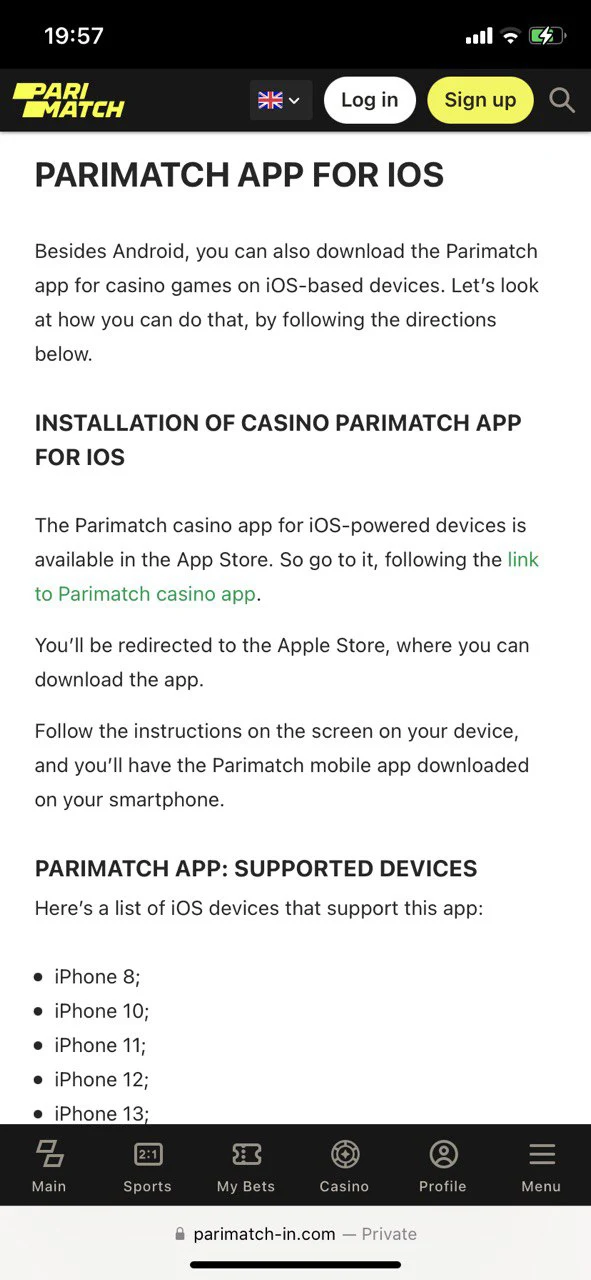 When you click the link, you will be sent to the Apple App Store page for the Parimatch app.