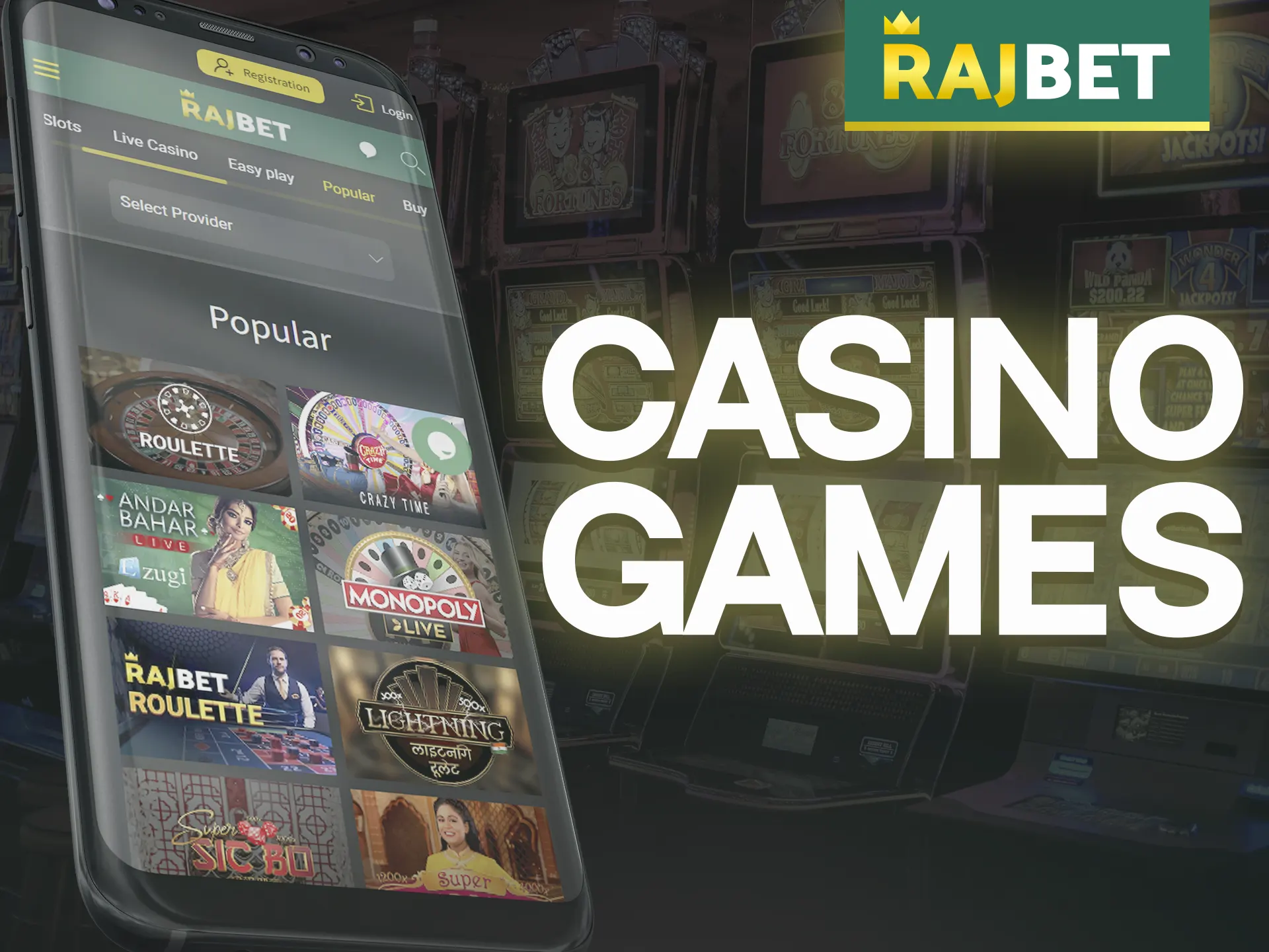 A huge selection of casino games is available on the Rajbet mobile app.