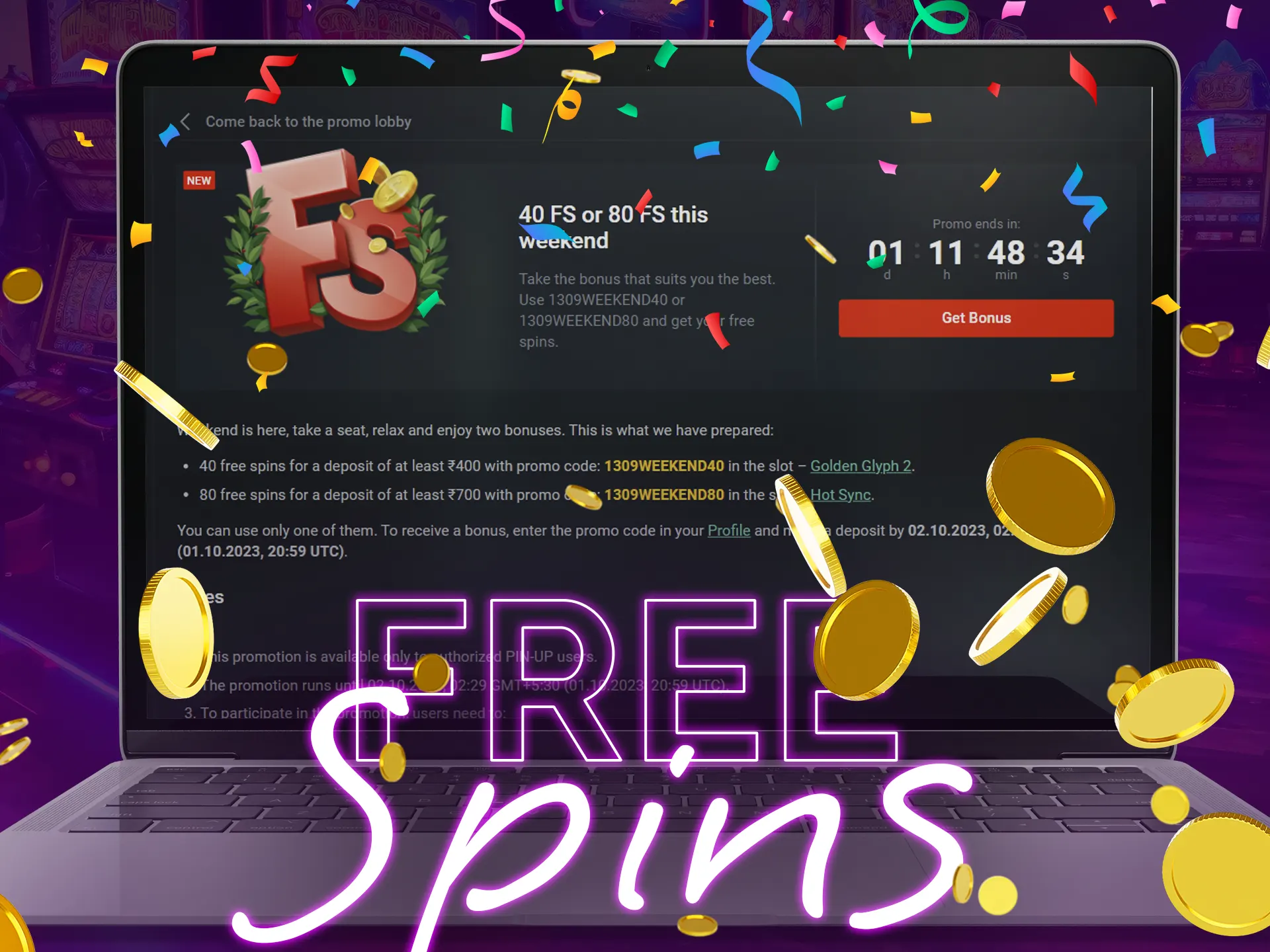 Enjoy free spins as a part of welcome bonus for slots!
