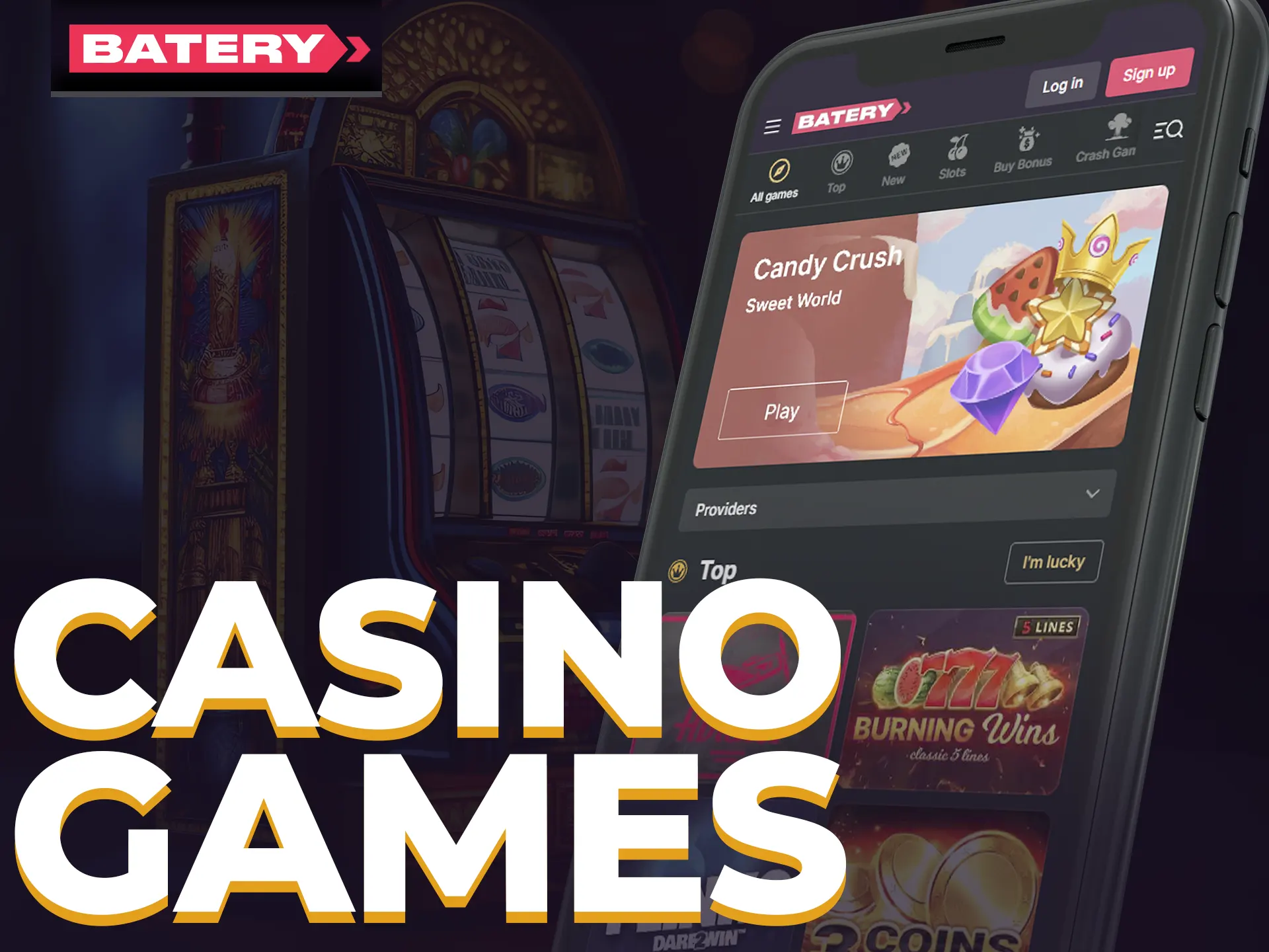 Batery App Casino Games provides 4000+ options, including Crash Games, Plinko, Card Games, Scratch Cards.