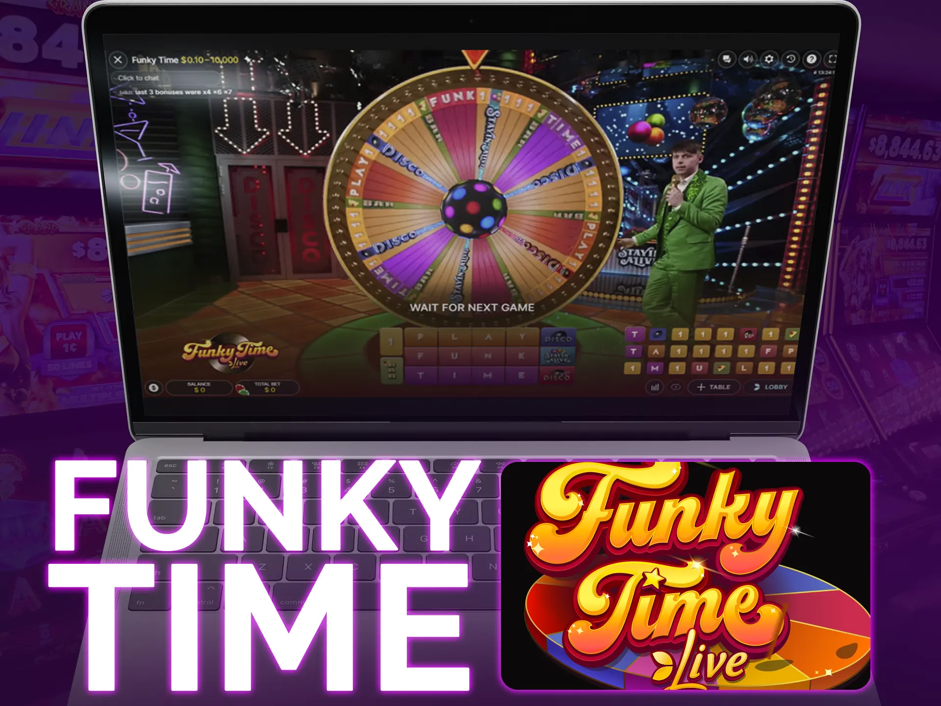 Play Funky Time - live dealer game in a vibrant studio with a wheel of fortune.