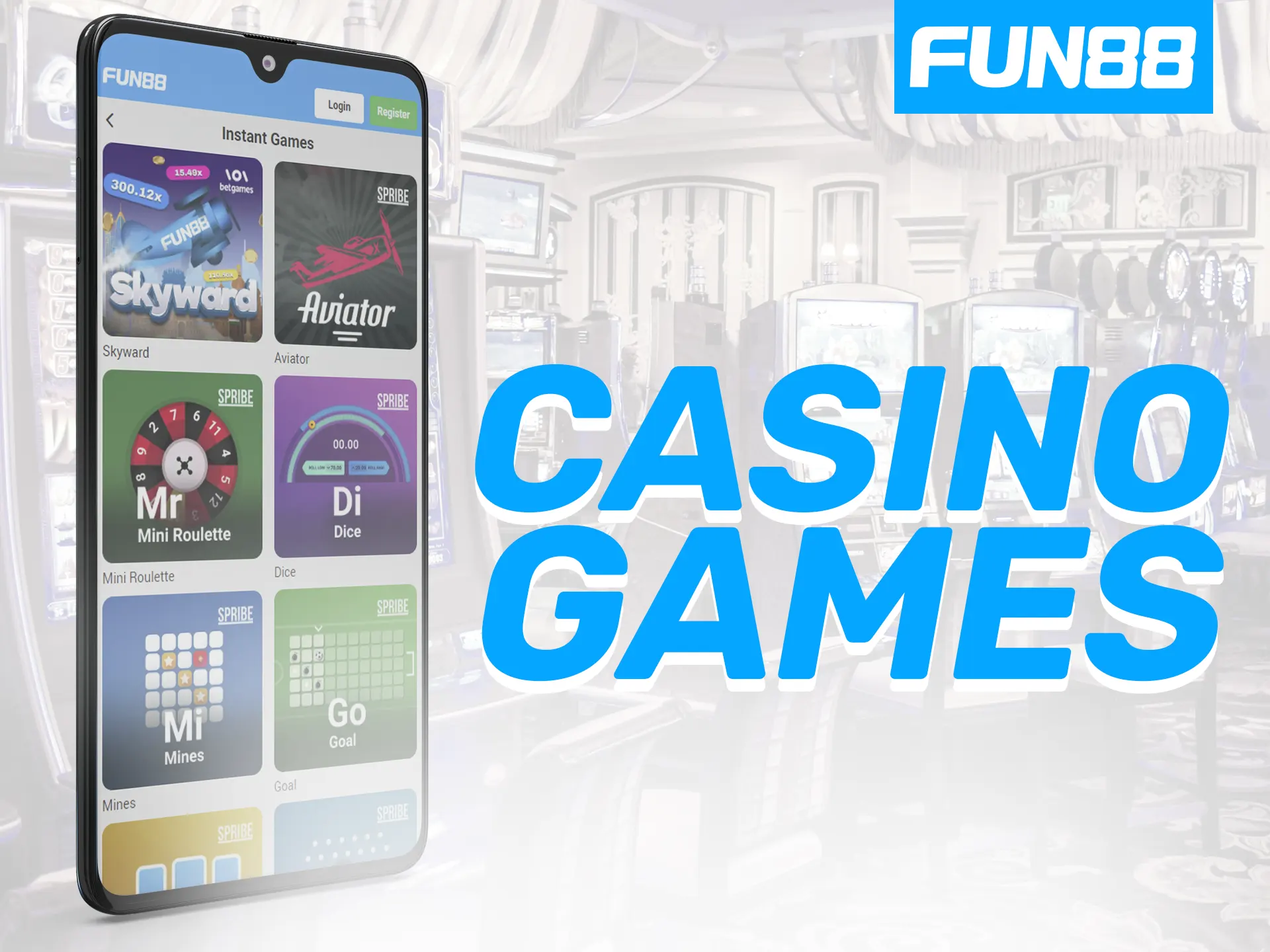 Fun88 app offers diverse casino games: Instant games, Card games, Lottery, and Virtual games.