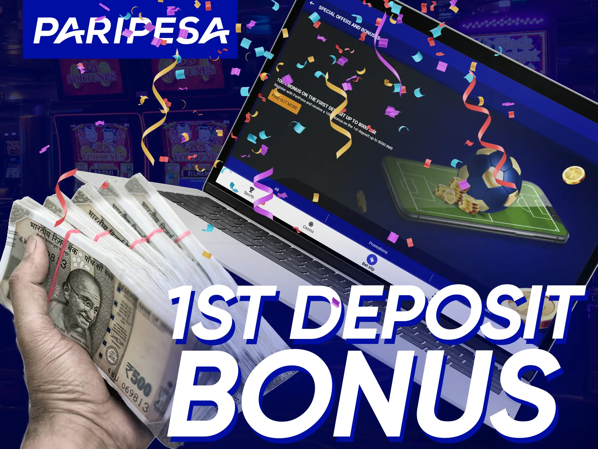 Get 100% bonus up to 7,800 INR at Paripesa online casino.