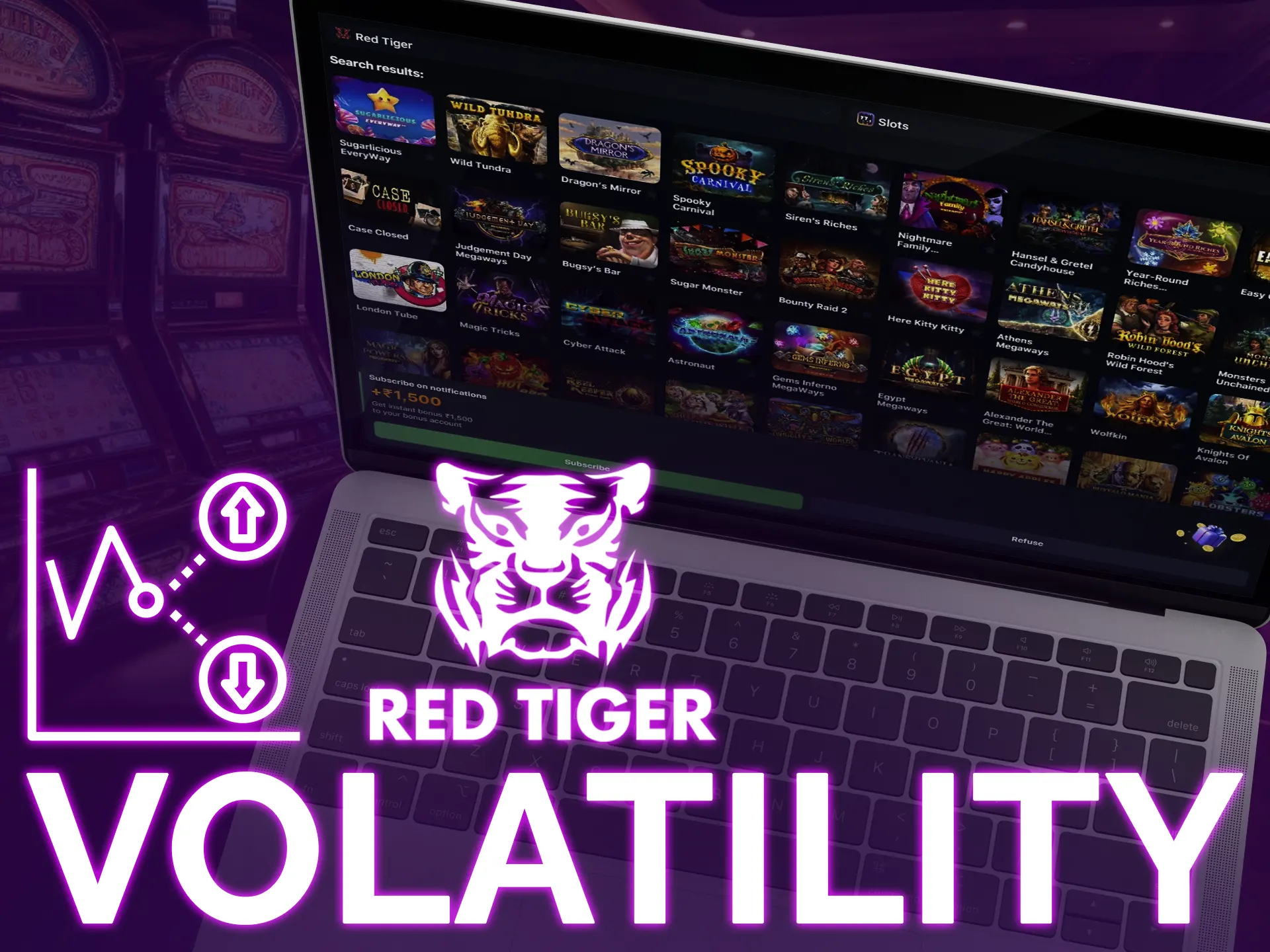 The Red Tiger's high-volatility machines include Mystic Wheel, Royal Gems, Cobra Queen, and War of Gods.