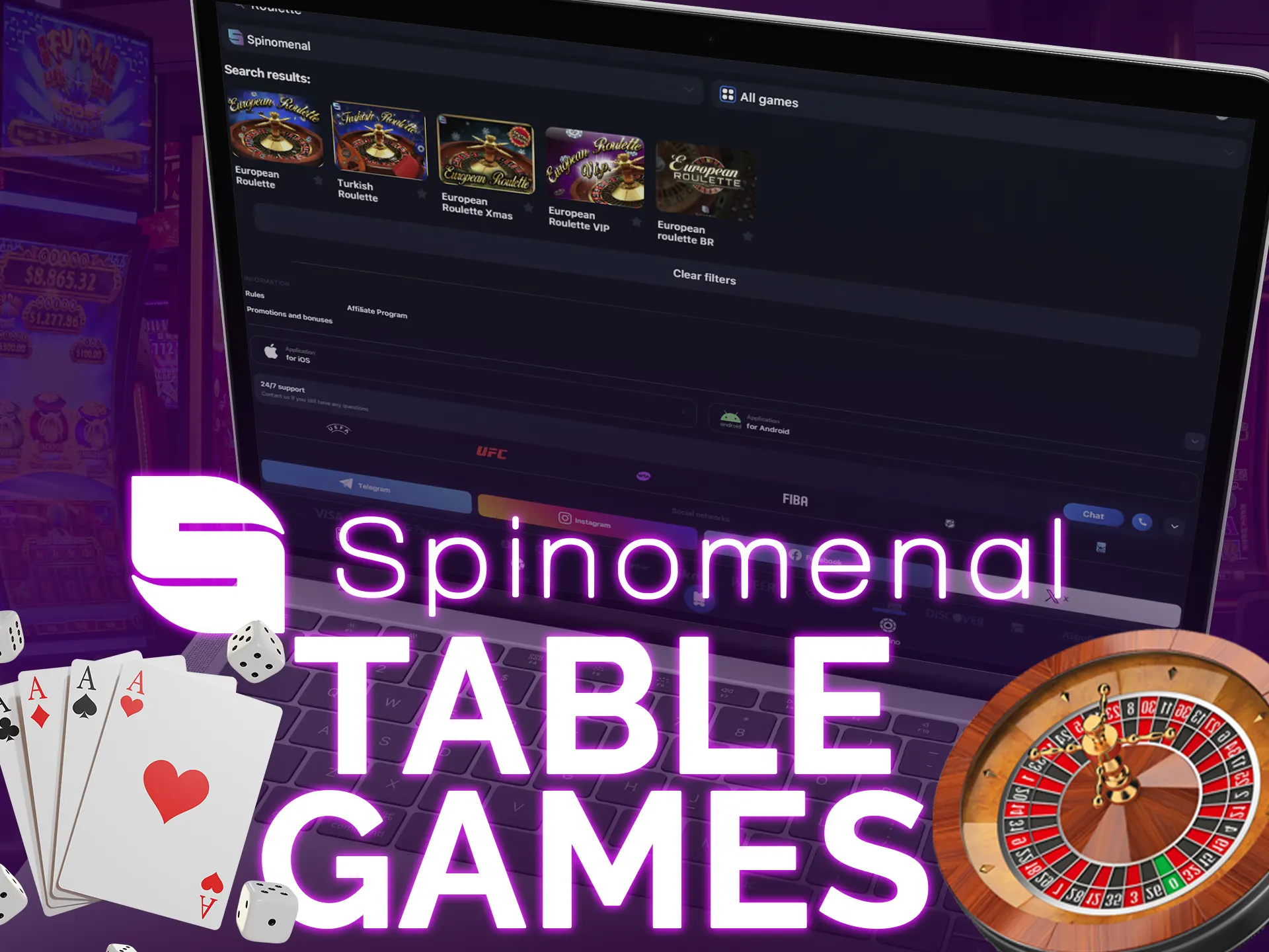Spinomenal's table games: European Roulette (classic, VIP, Christmas Edition), scratch cards available.