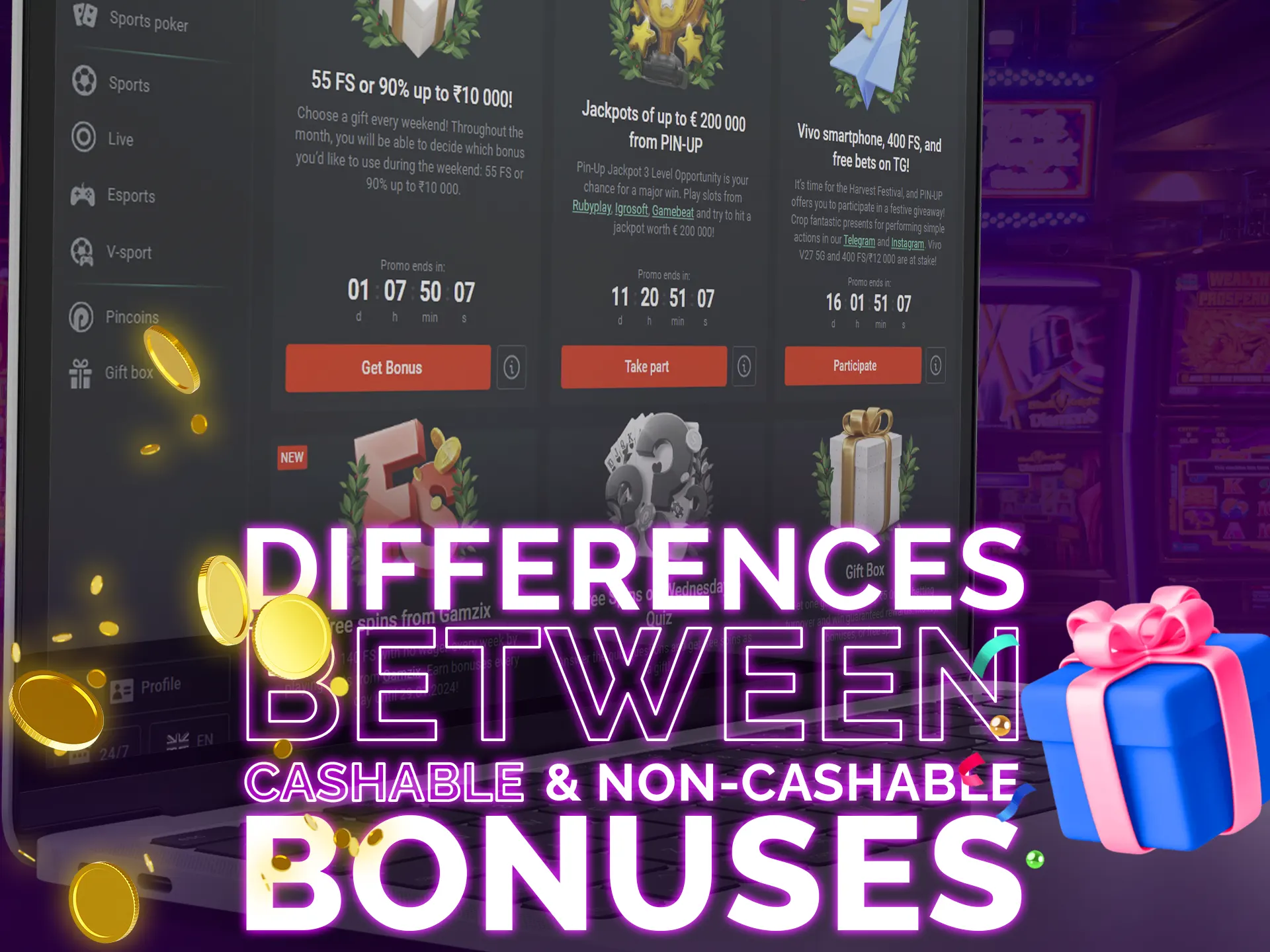 Certain casino bonuses can be withdrawn, while others are for betting.