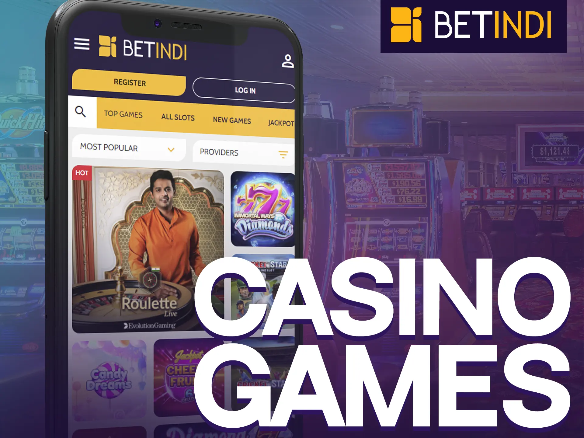 Explore casino games on the Betindi app.