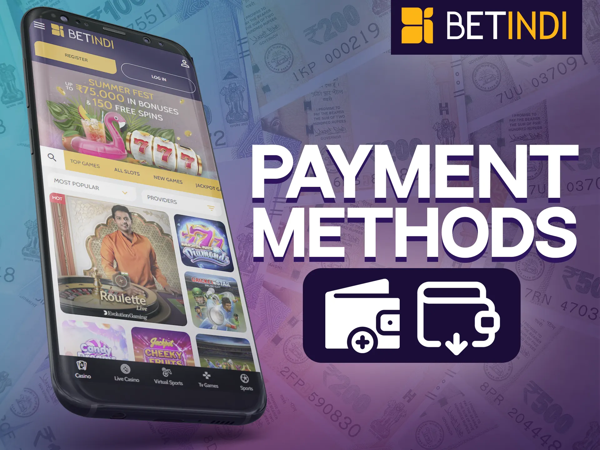 Use convenient payment methods in Betindi app.