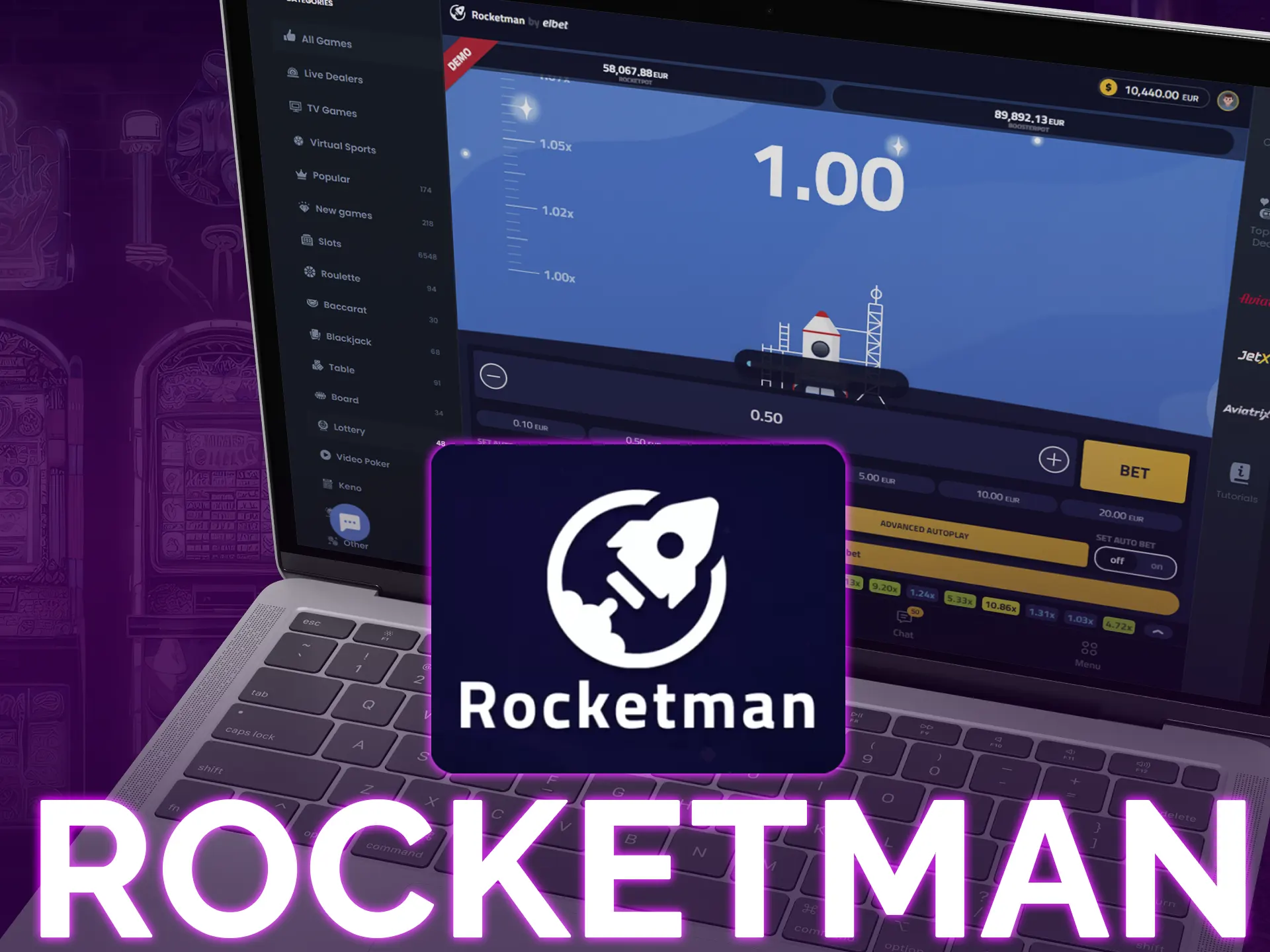 Rocketman offers thrilling crash gaming with adjustable volatility.