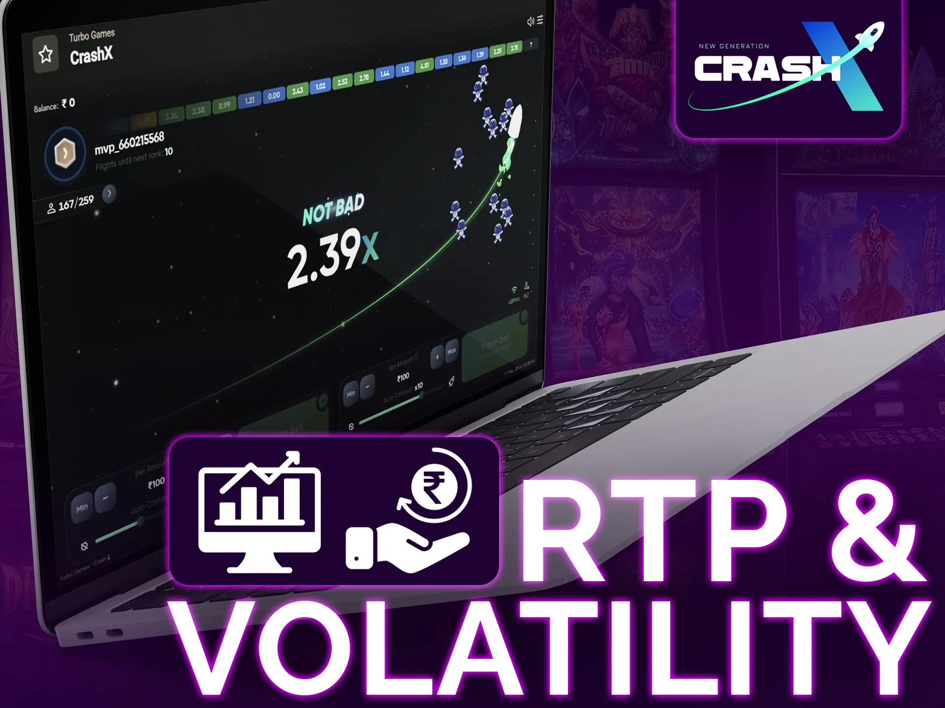 Crash X offers high RTP and medium volatility.