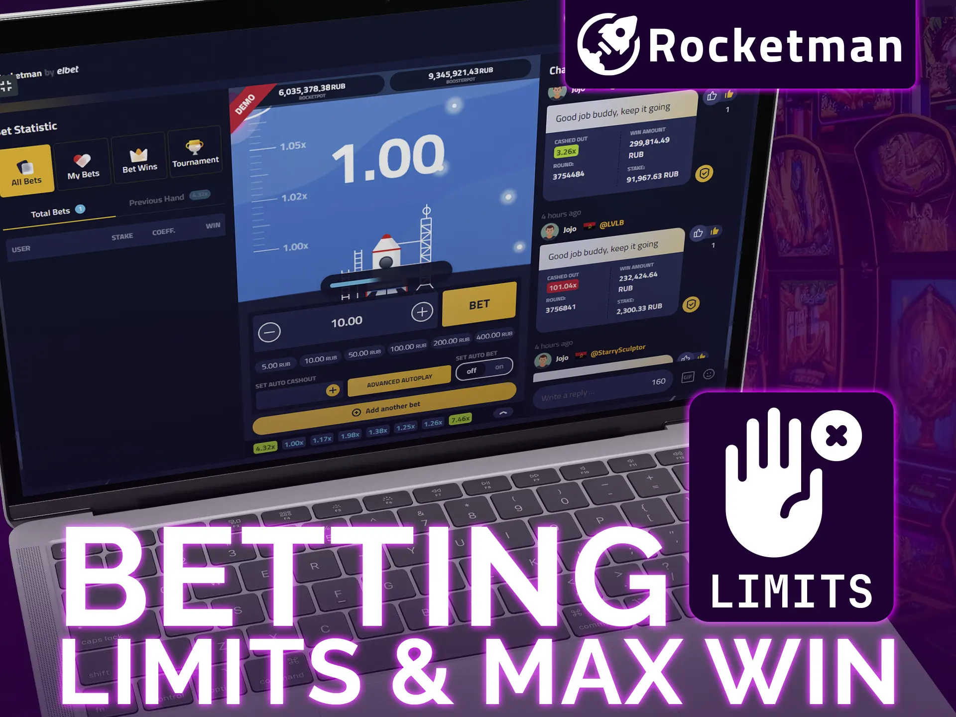 Rocketman offers flexible bets, max win 830k INR.