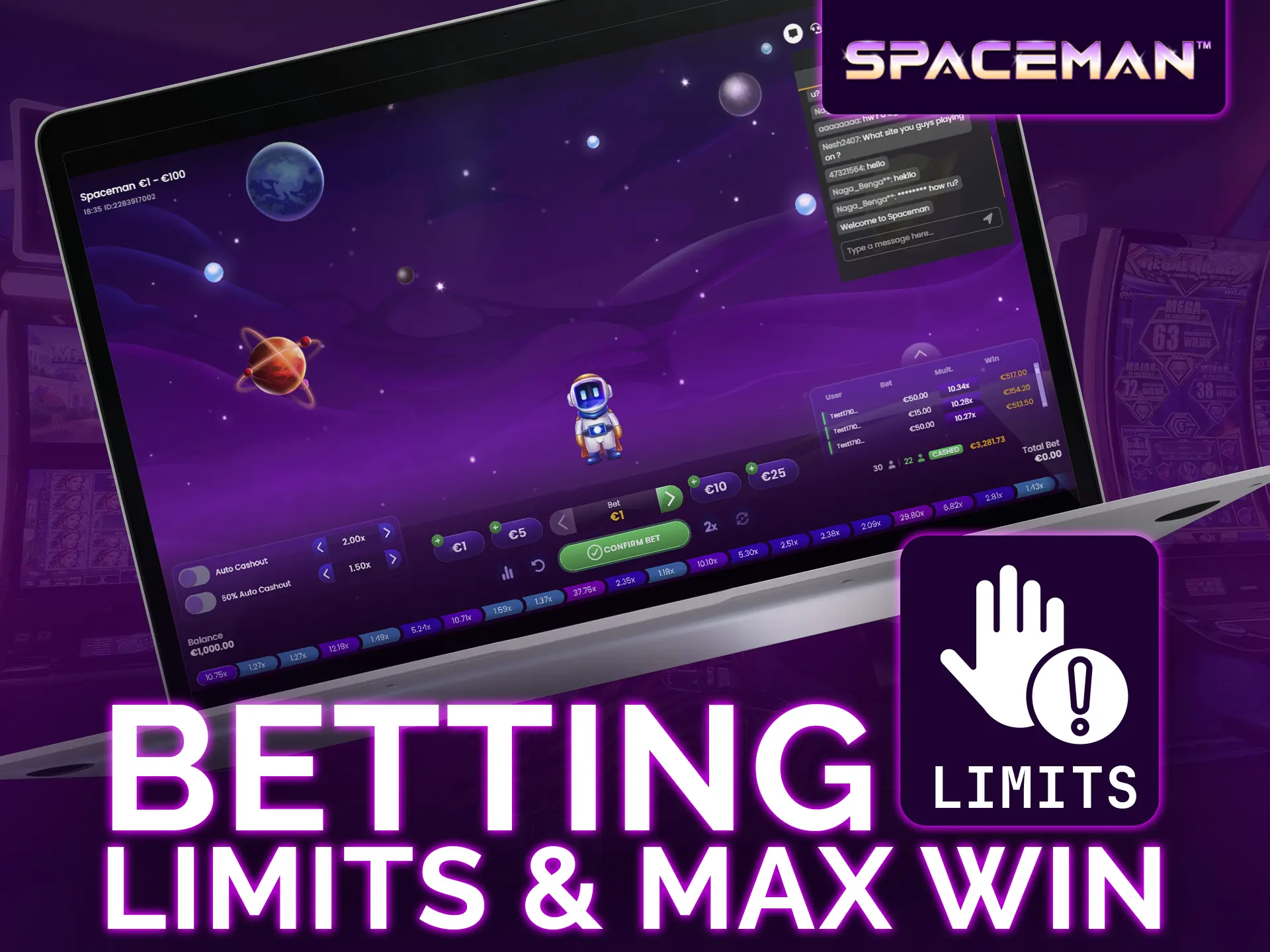 Spaceman offers bets from INR 50, wins up to INR 1,000,000.