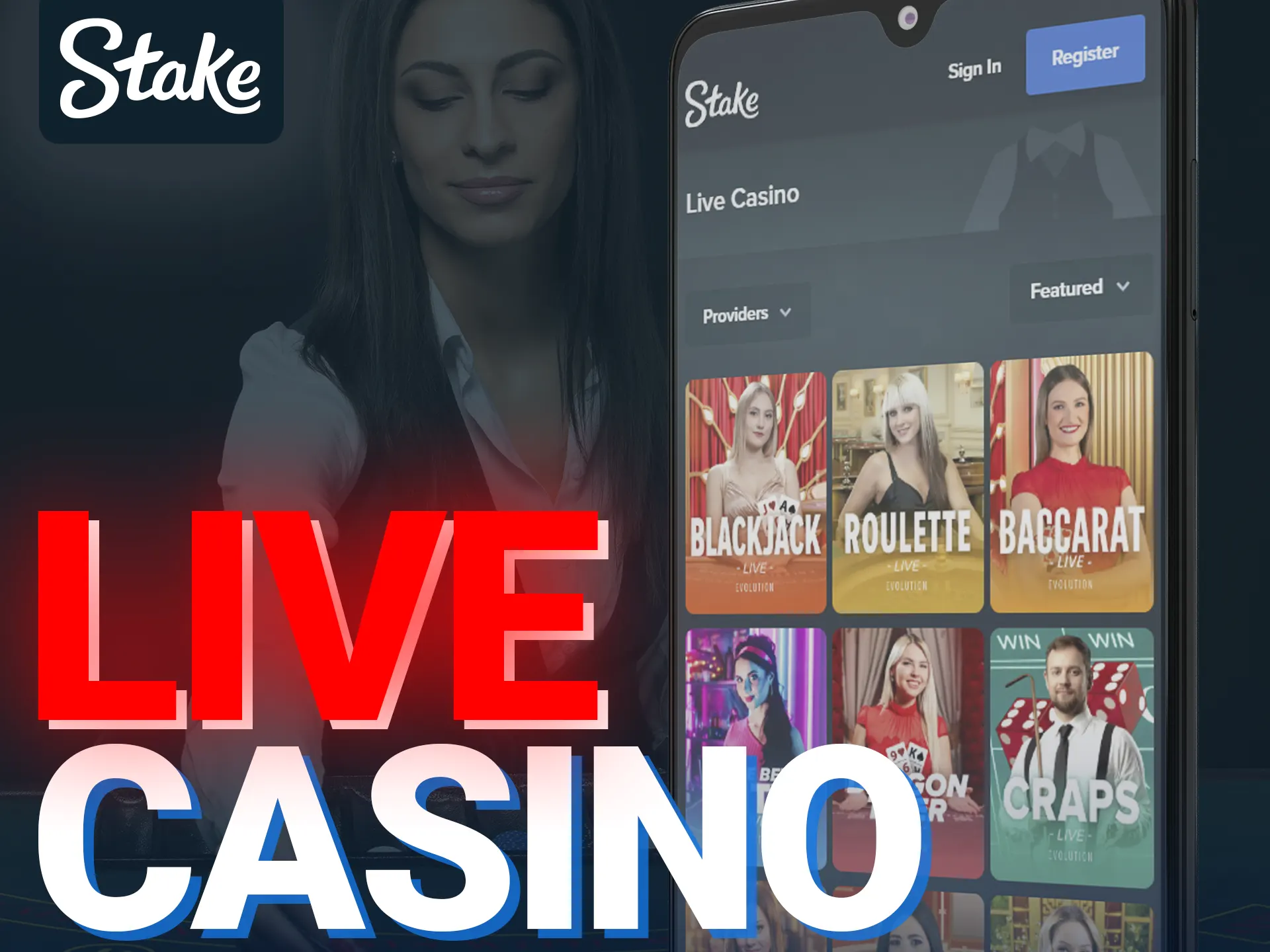 Stake app offers diverse live casino games.