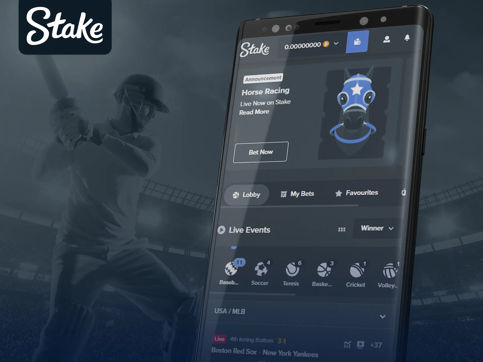 Stake mobile site offers full app functions.