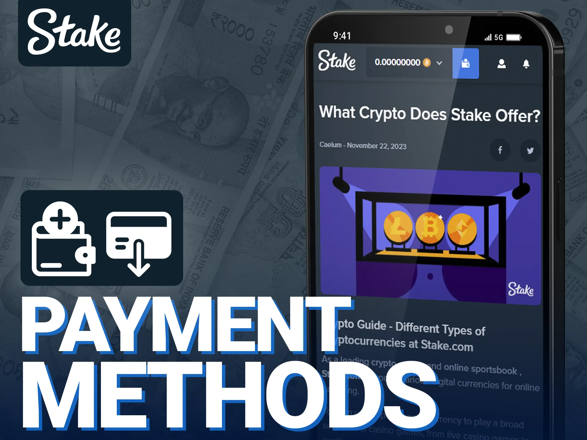 Stake Casino app supports various cryptocurrency payments.