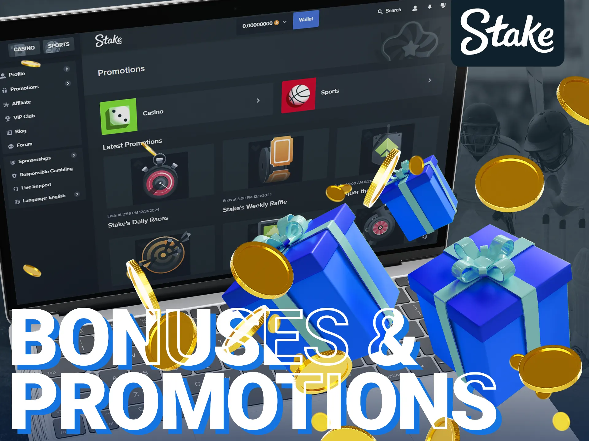 Stake offers exciting casino bonuses and promotions.
