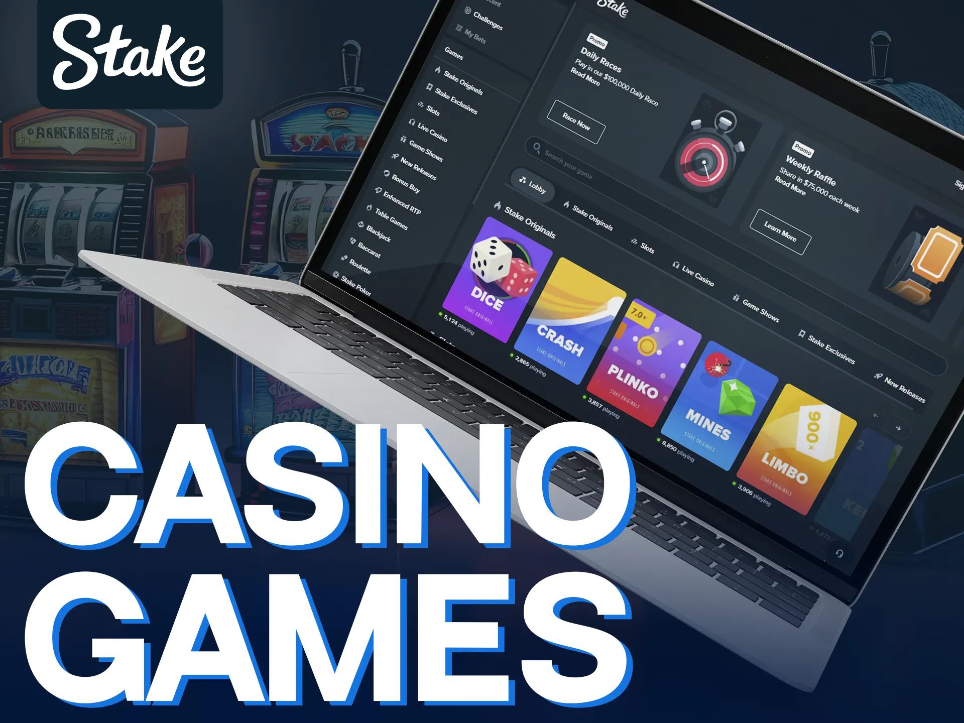 Stake offers a wide variety of casino games.