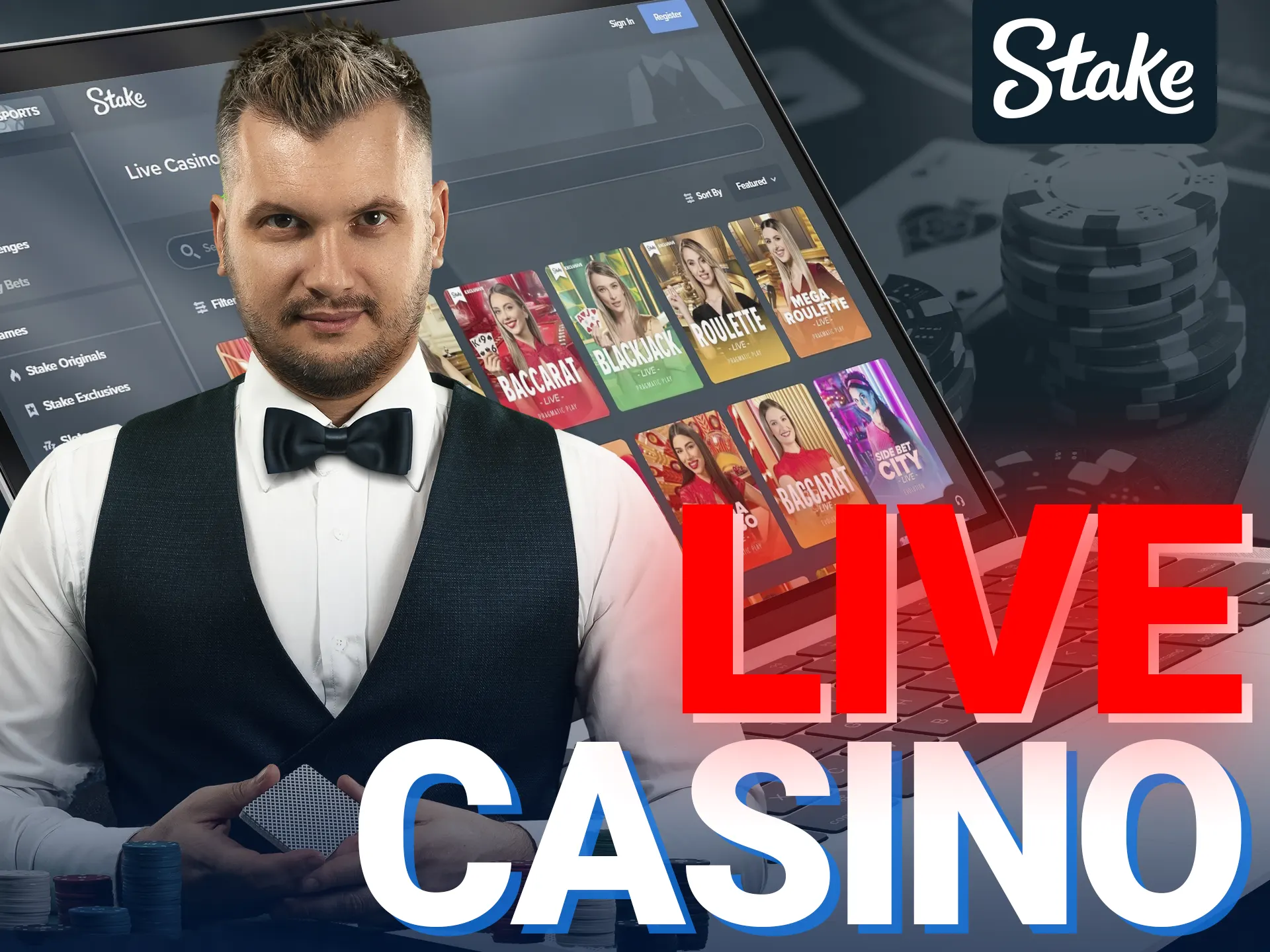 Stake offers engaging live casino games with real dealers.