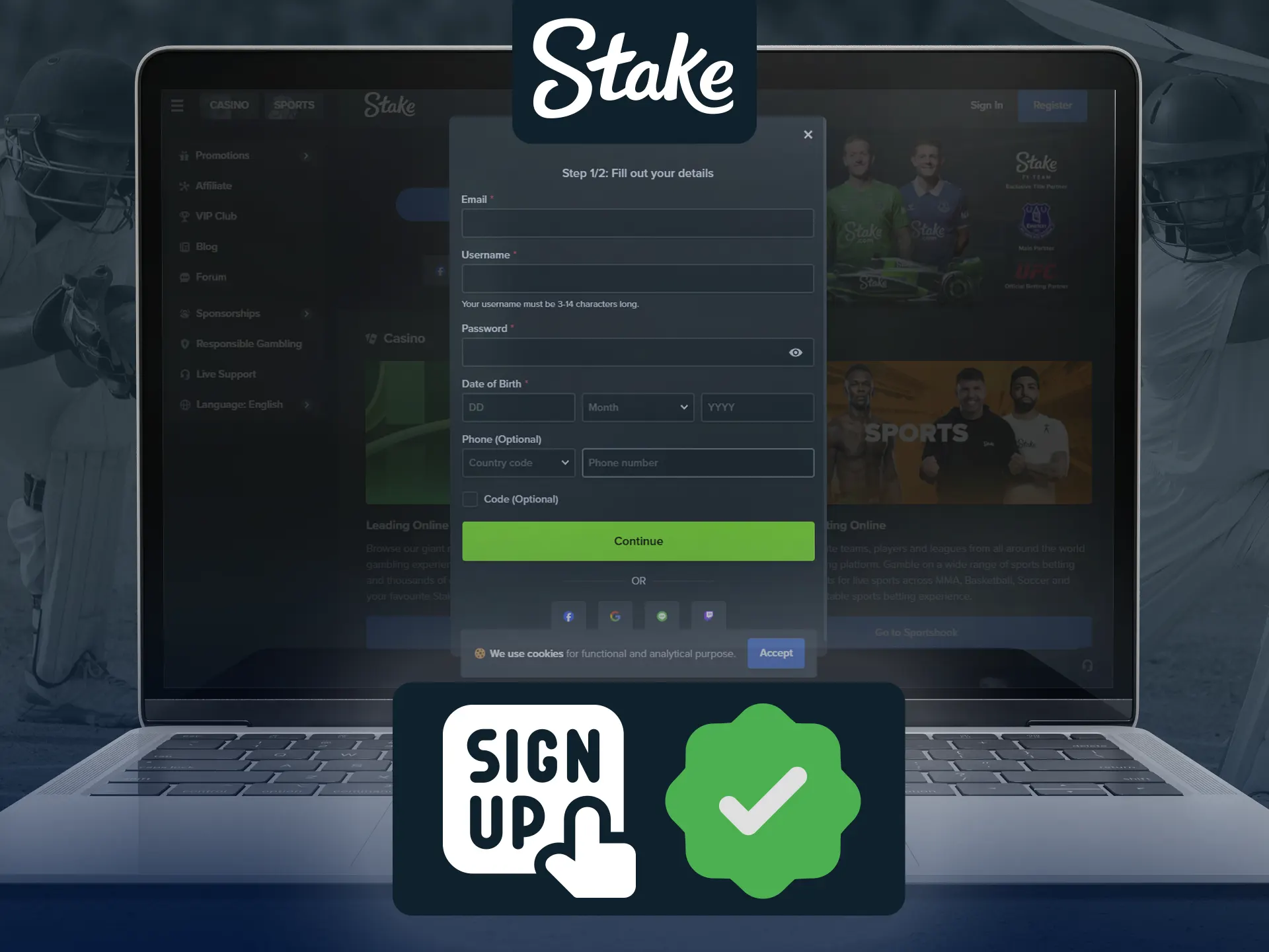 Stake requires registration and verification for full access.