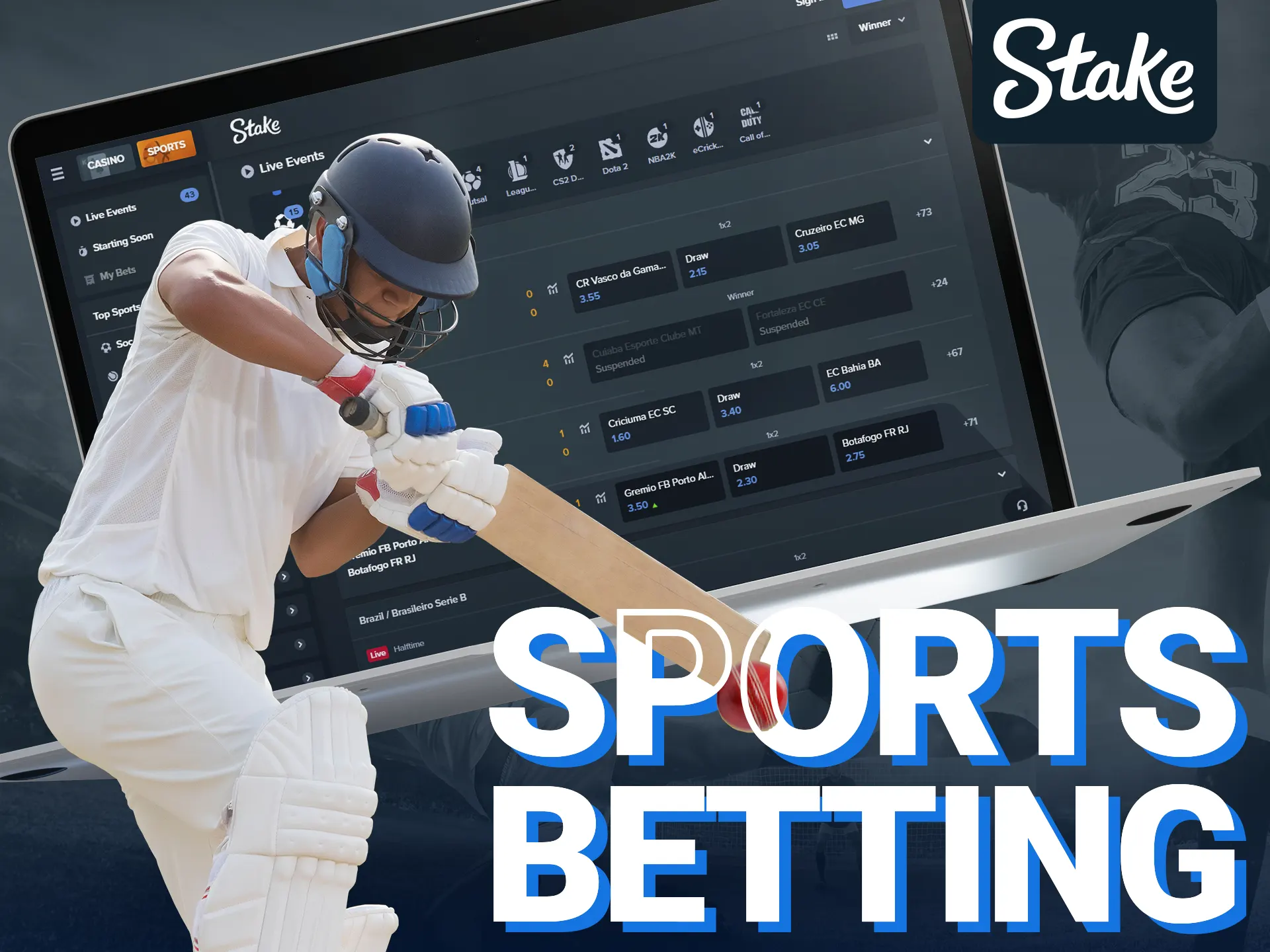 Stake offers extensive sports and eSports betting options.