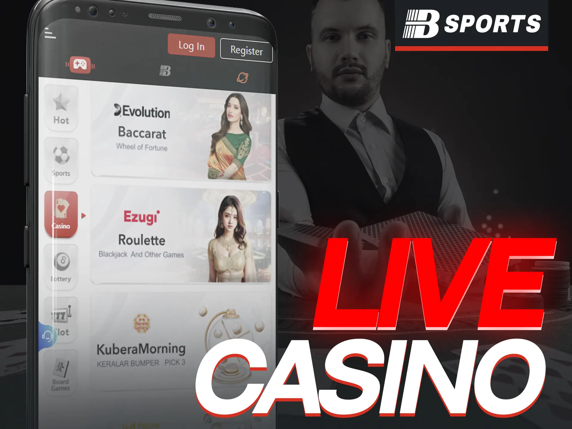 BSports app offers immersive live casino games with real dealers.