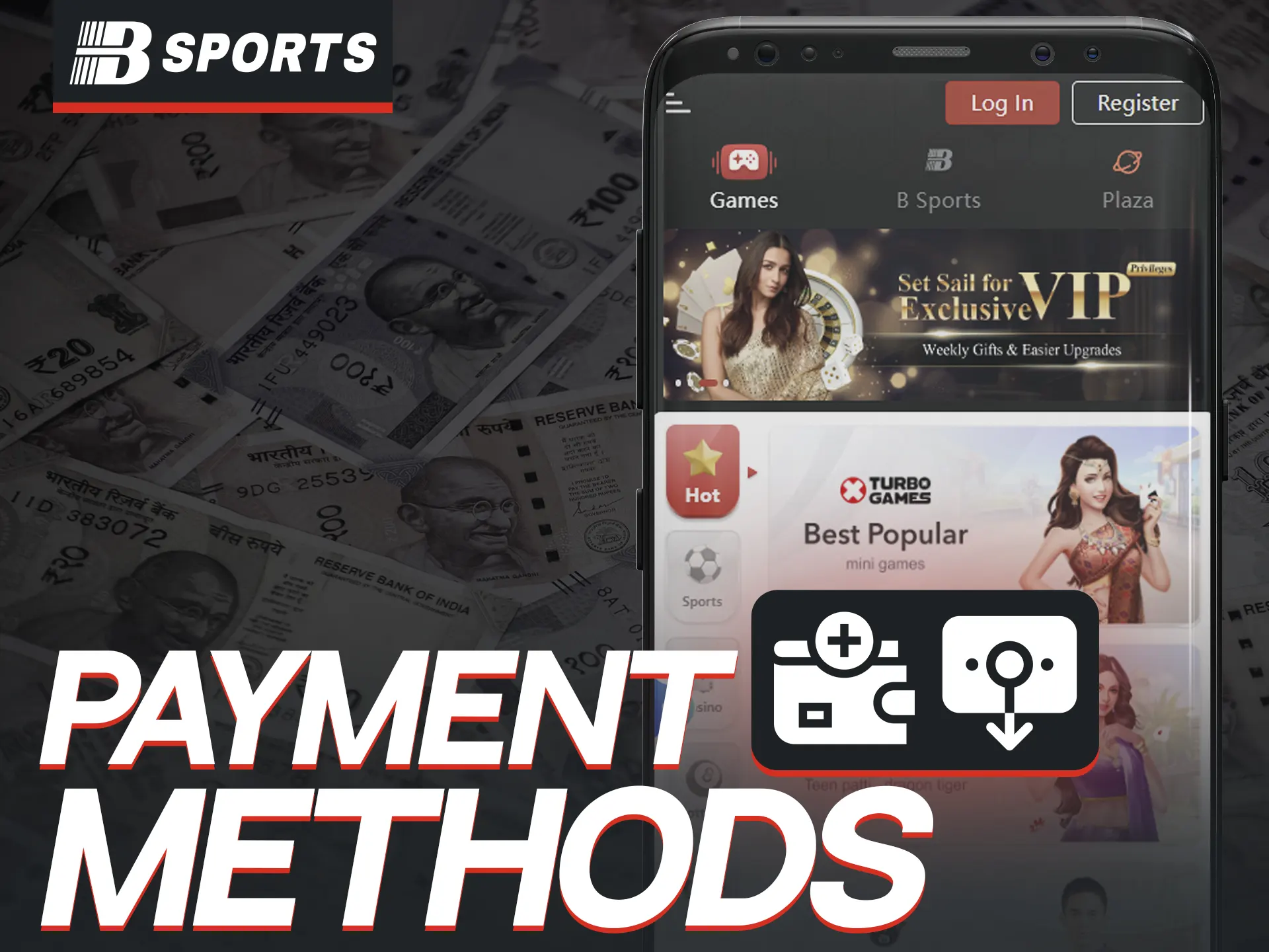 BSports app offers instant payments via multiple reliable methods.