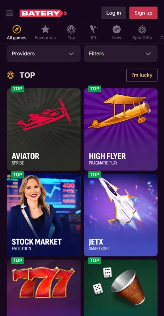 Try playing casino games on the Batery app.