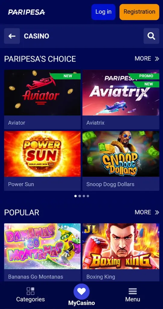 Discover the world of Paripesa casino games.