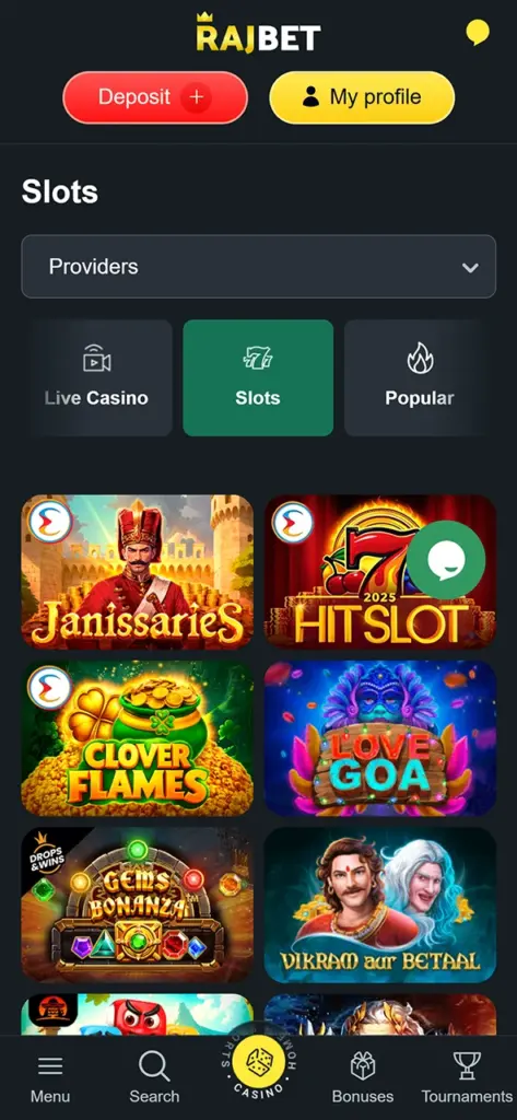 Slot games are waiting for you on the Rajbet app.