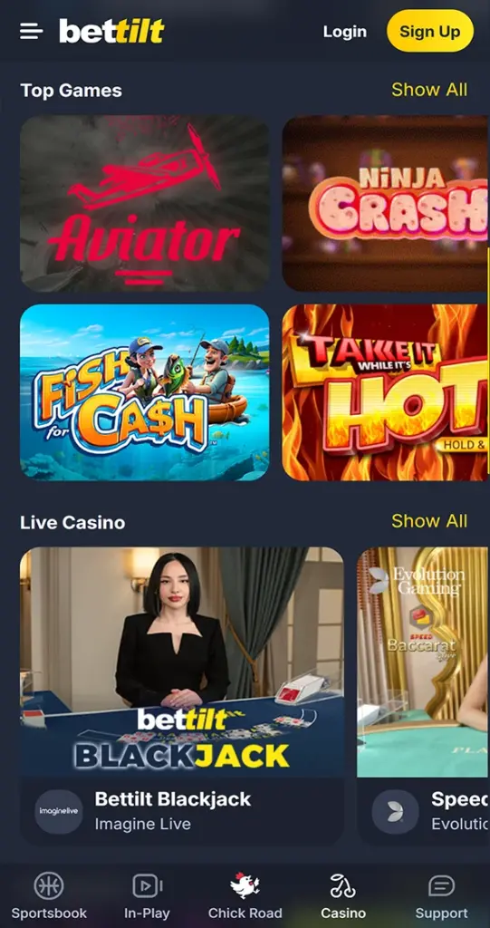 Find your favorite casino games in the Bettilt app.