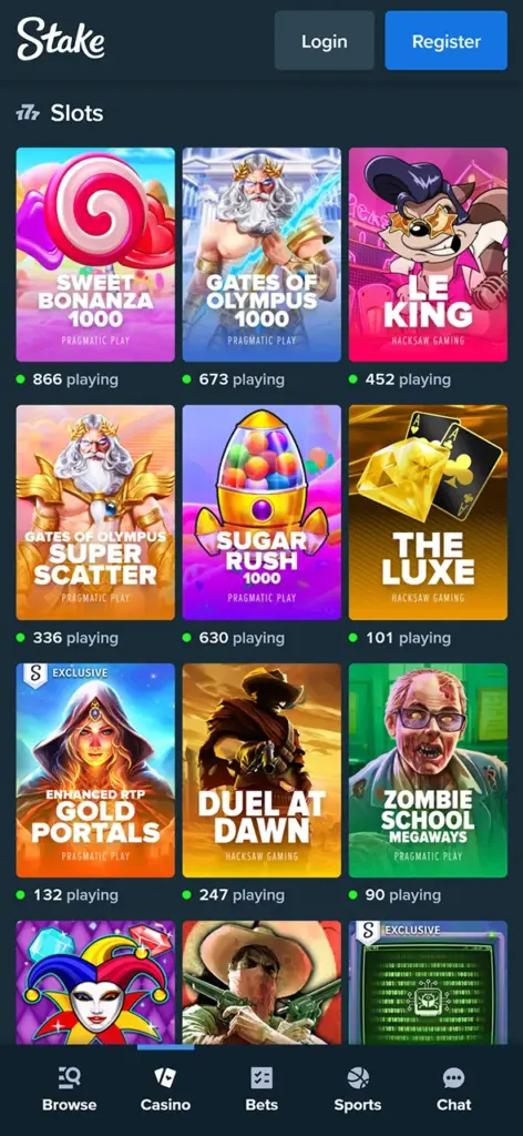 The Stake app has prepared a large number of diverse slot games for you.