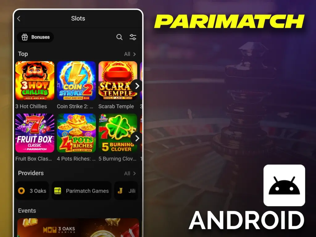 Your favorite slot games are already waiting for you in the Parimatch app for Android.