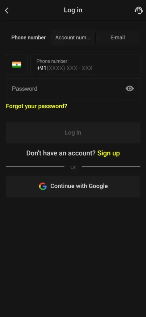 Log in the app or mobile version of the Parimatch website using your mobile device.