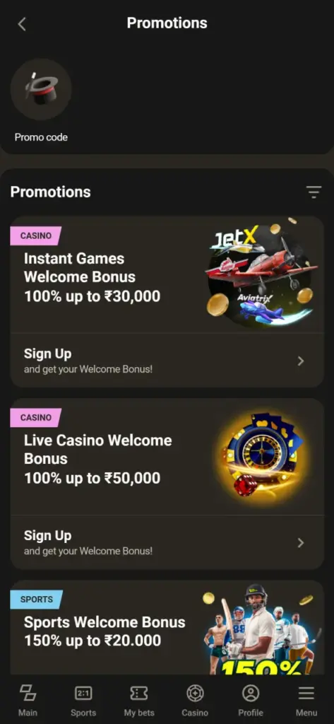 Make deposits and get bonuses on Parimatch.