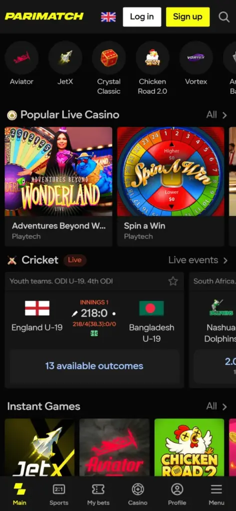 Launch the Parimatch app on your android device.