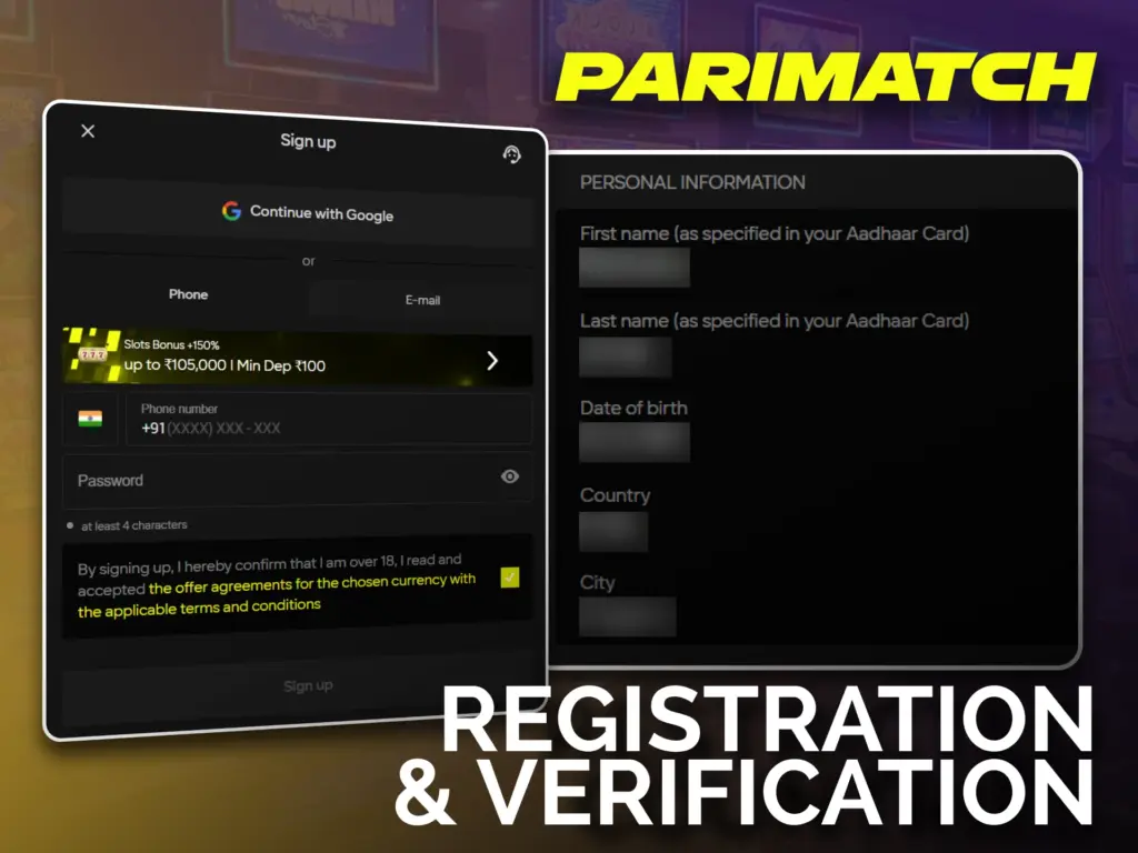 Register at Parimatch and verify your details.