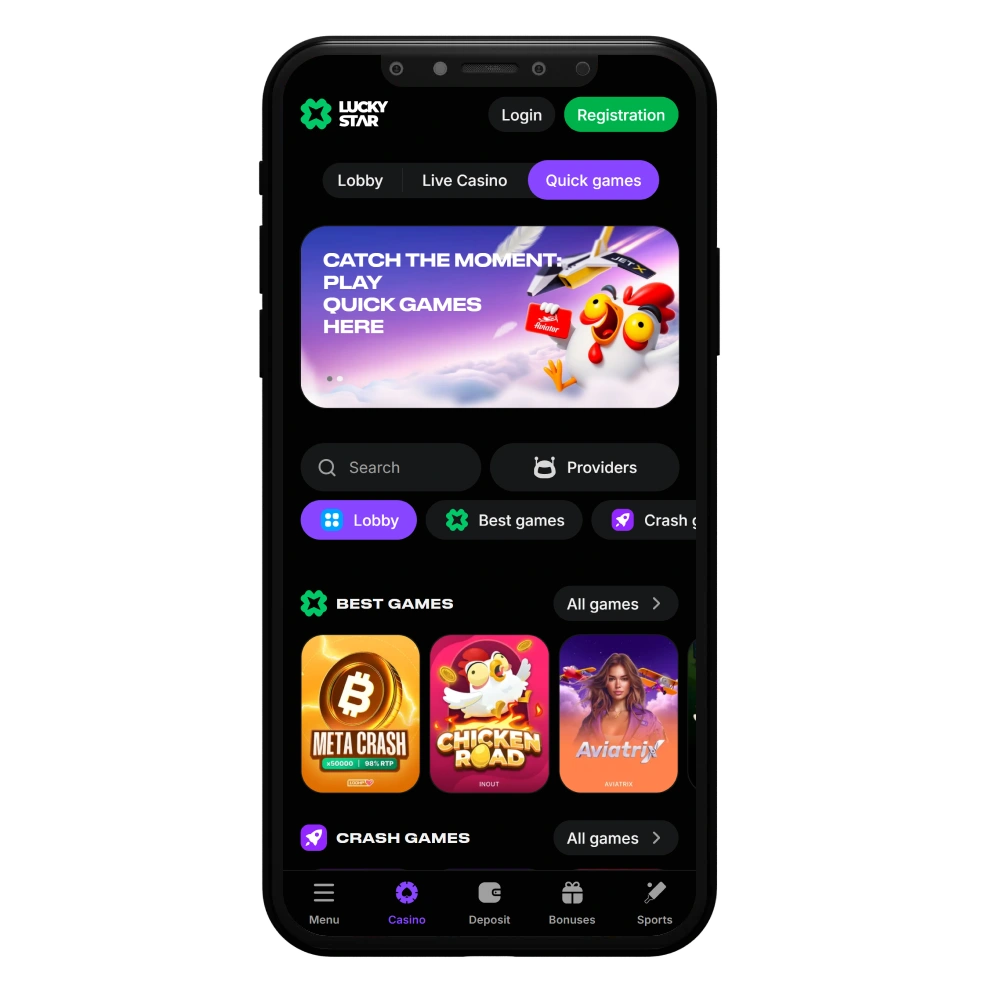 Register on the Lucky Star app today for the best mobile gaming experience.