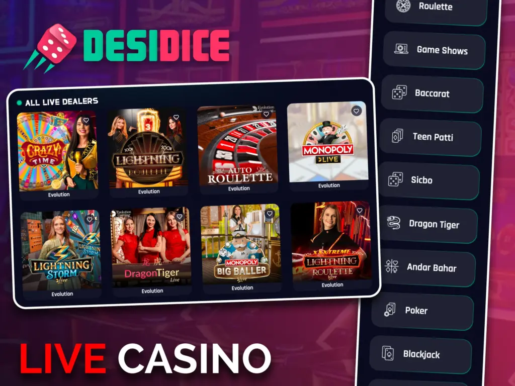 Explore Desidice Live Casino and enjoy authentic gameplay with real hosts.