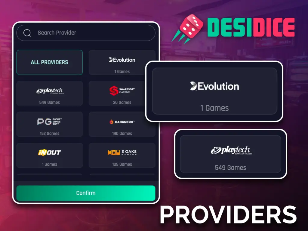 Play top games from leading providers at Desidice Casino today.