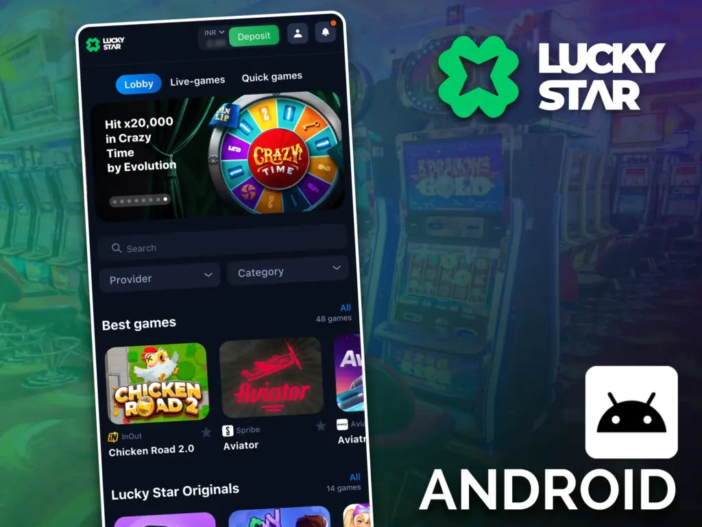 Install the Lucky Star APK, open the app and log in to play anywhere.