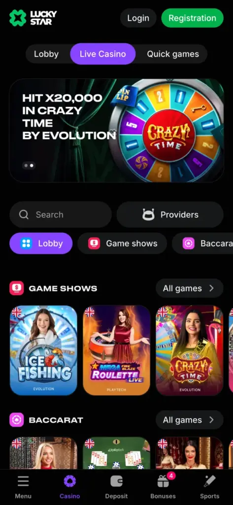 Try your luck at Lucky Star live casino today.