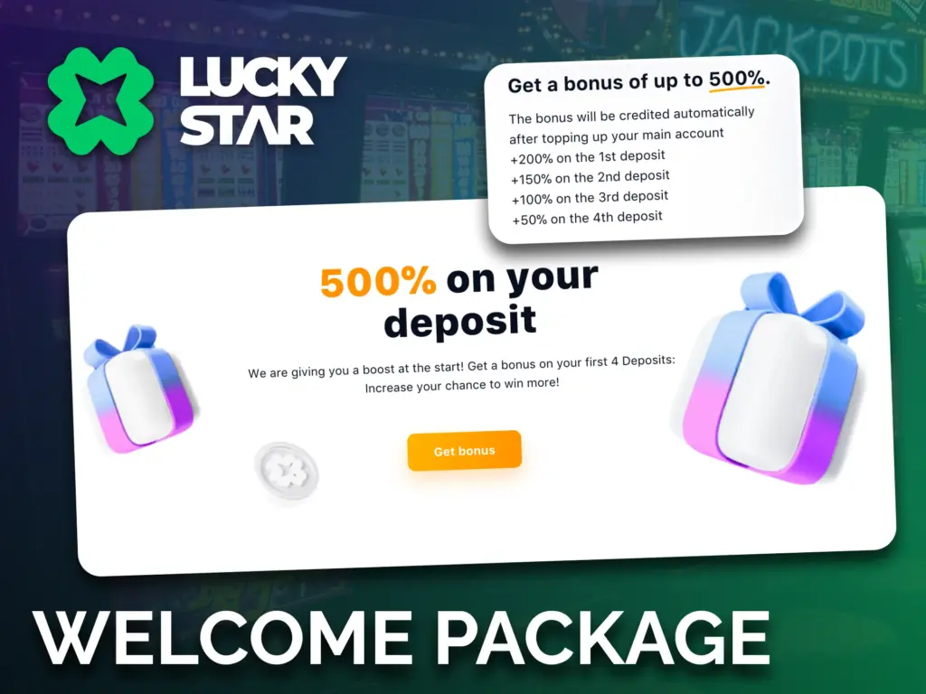 Start at Lucky Star, top up your account and enjoy big bonuses on four deposits.