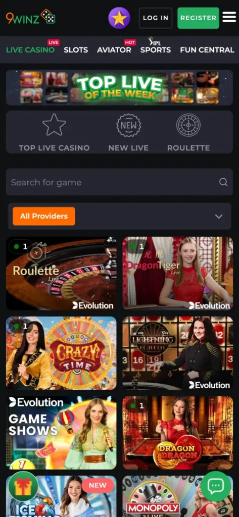 See the 9winz live casino lobby, and play with real dealers.