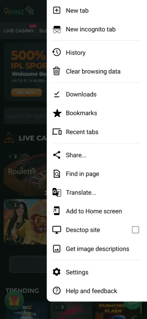 Find the add to home screen option at 9winz, and play faster.