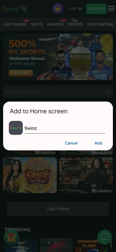Confirm the 9winz installation, and see the icon on your screen.