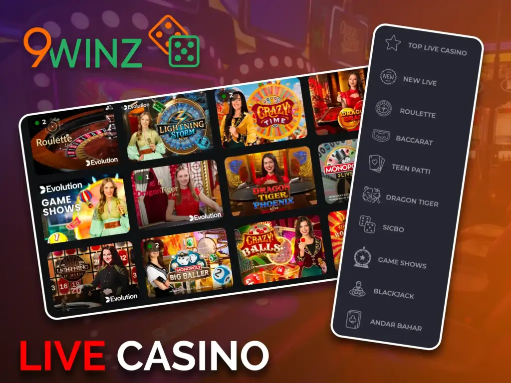 Join the live tables at 9winz, and play with real dealers.