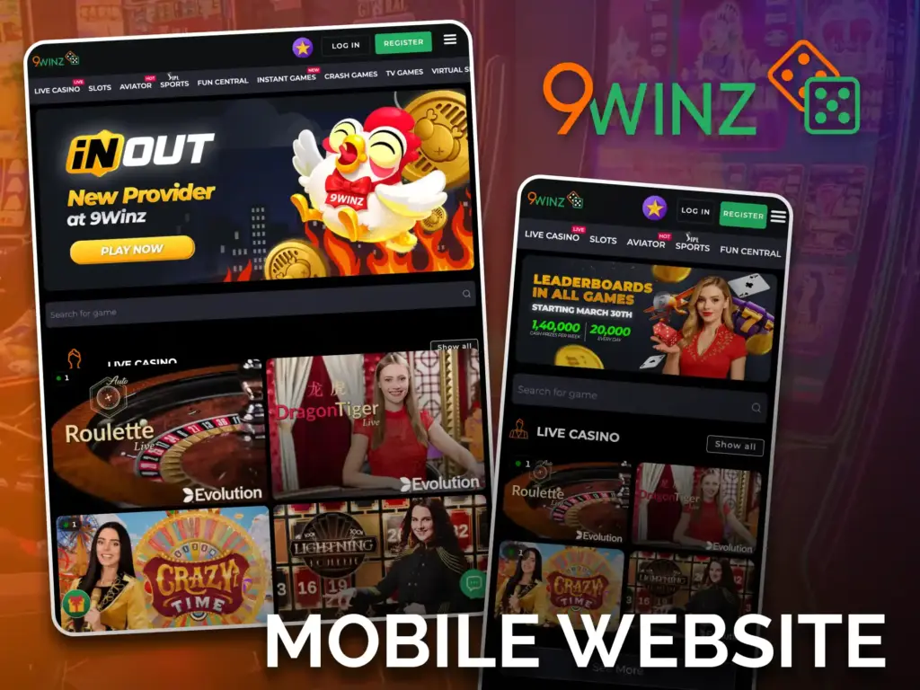 Open the 9winz mobile website in your browser, and play anytime.